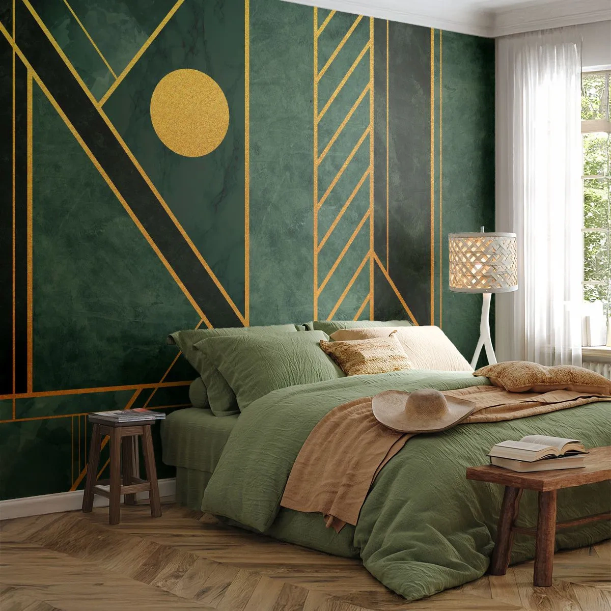 Fototapeta Samolepicí Deluxe Sticker - Dynamika zlata a lazuritu - Abstrakce, Kus, Geometrický Vzor - 500x350 cm