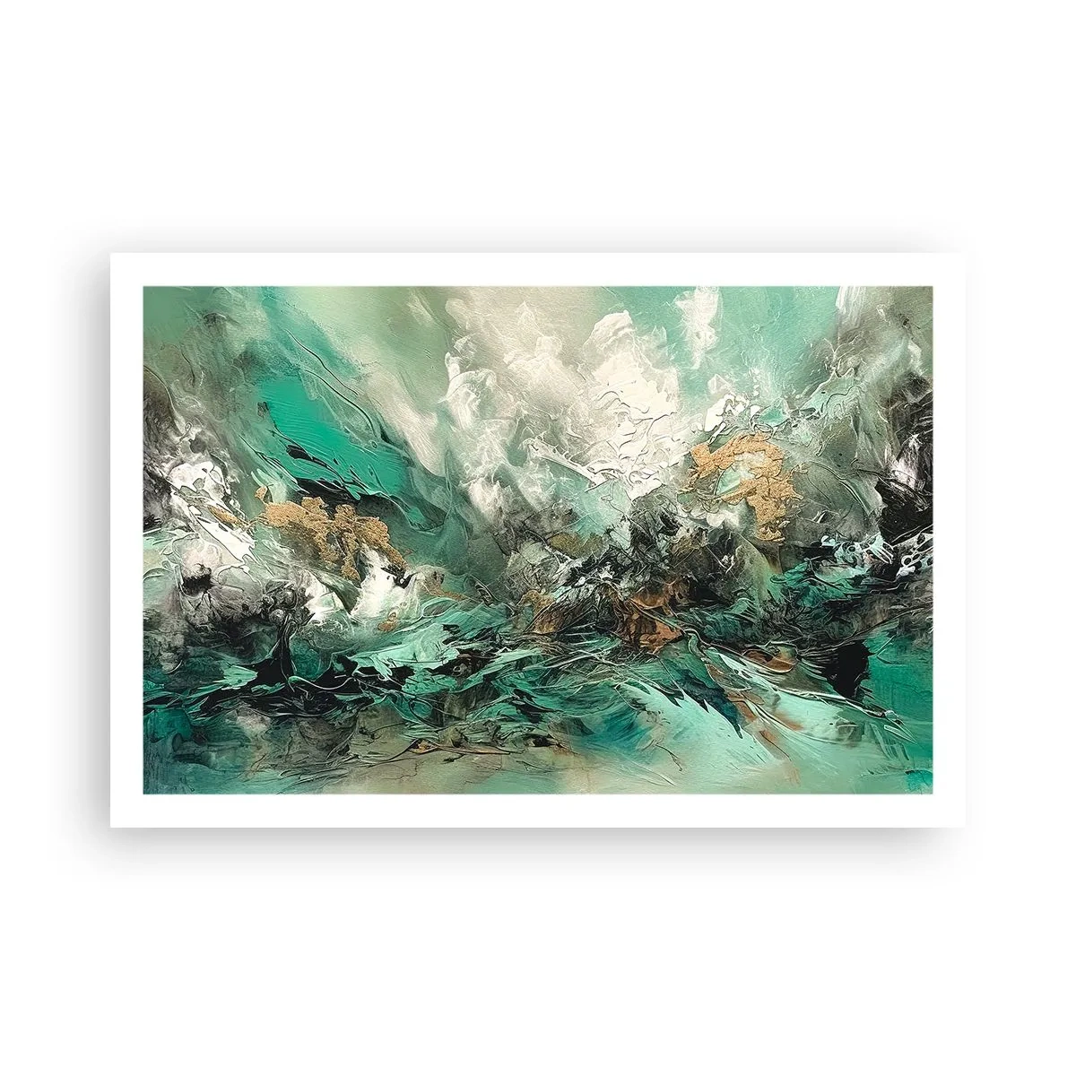 Plakát - Smaragdově černé vlnobití - 91x61 cm