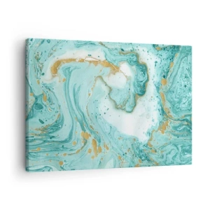 Obraz na plátně - Tyrkysový mramor se zlatými akcenty v abstraktní kompozici - 70x50cm - Pod velkou vlnou z epochy Edo - Moderní nástěnná dekorace do obývacího pokoje a ložnice ARTTOR