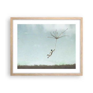 Plakát v rámu světlý dub - Letající pampeliška - 50x40 cm