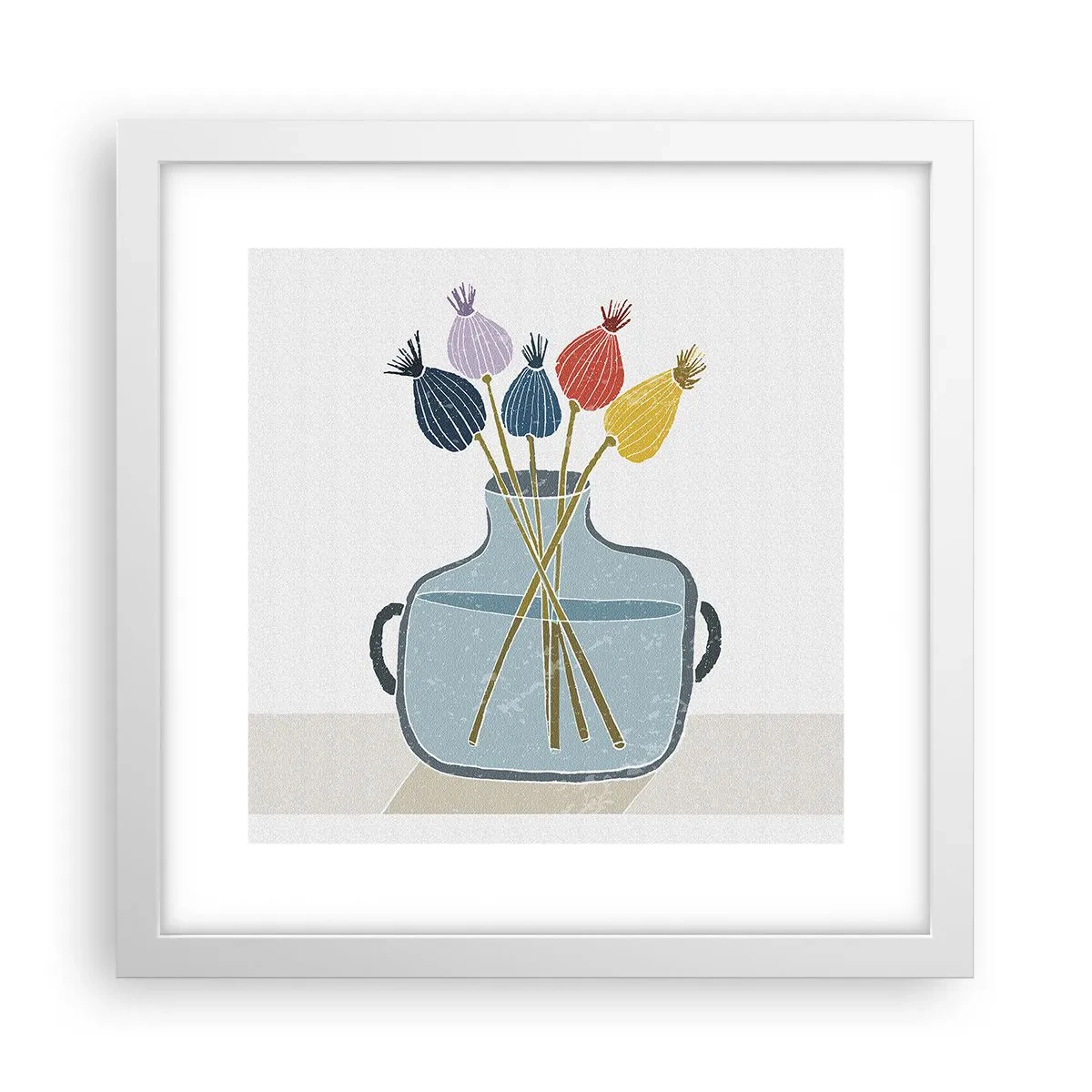 Plakát v bílém rámu - Makové květy - 30x30 cm