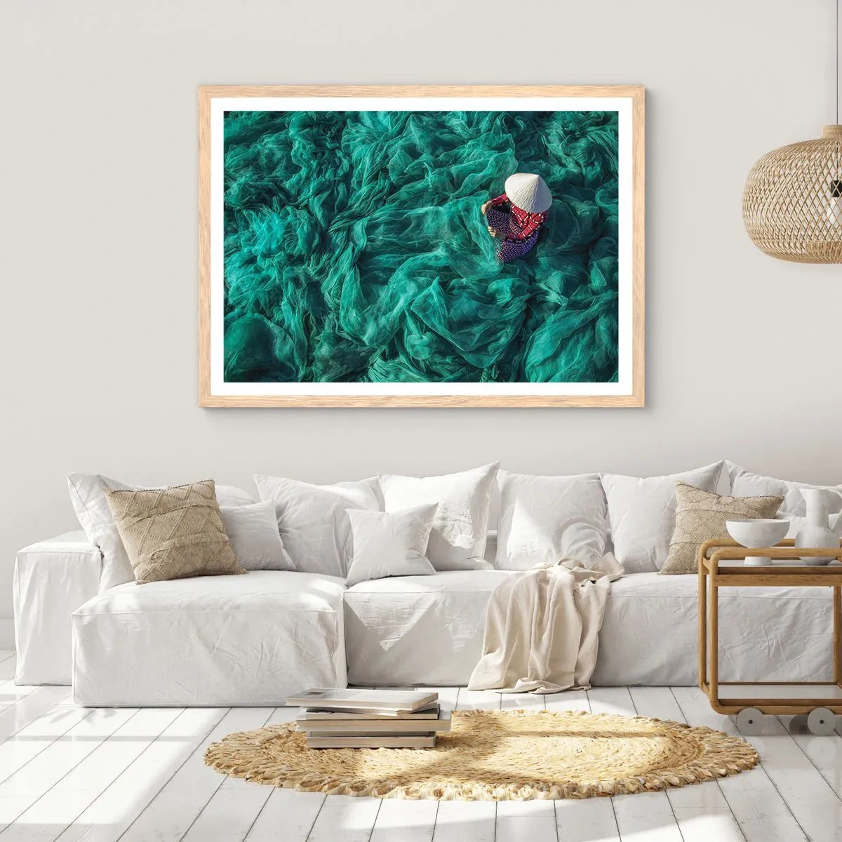 Plakát v rámu světlý dub - V moři sítí - 70x50 cm
