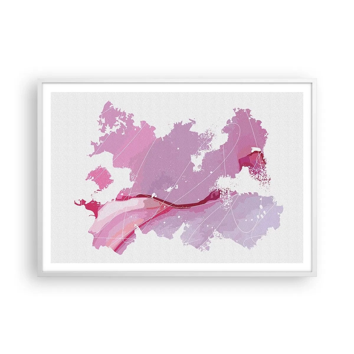 Plakát v bílém rámu - Mapa růžového světa - 100x70 cm