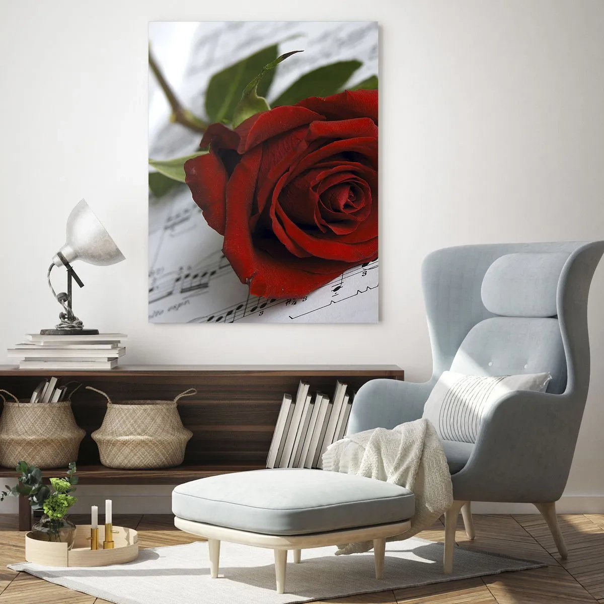 Obraz na skle - Hudba pocitu v šarlatové - 50x70 cm
