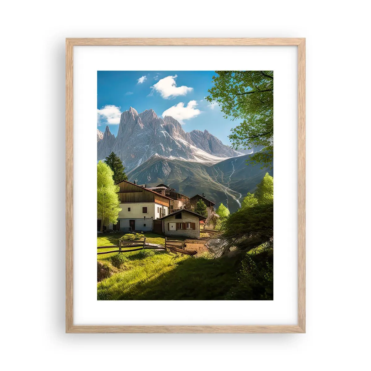 Plakát v rámu světlý dub - Alpská idyla - 40x50 cm
