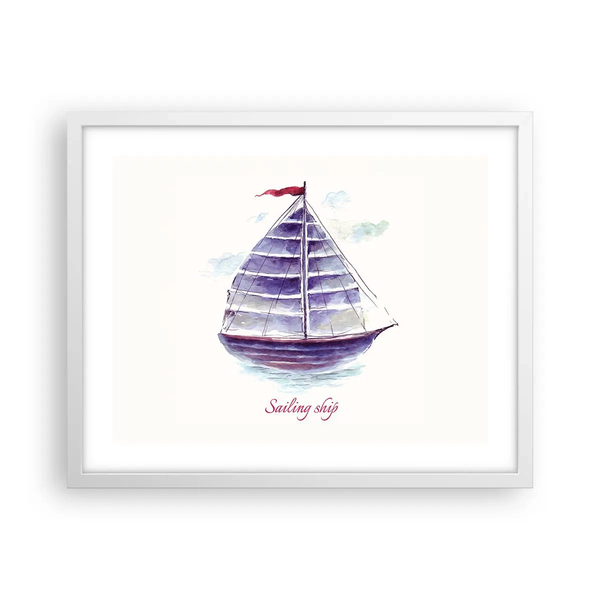 Plakát v bílém rámu - Napnuté plachty a klidná voda - 50x40 cm