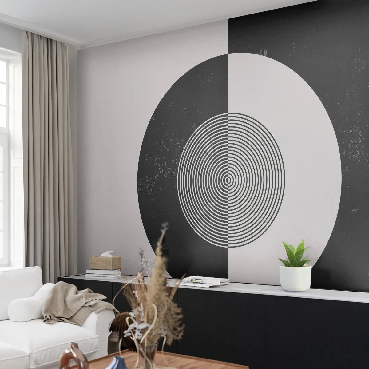Fototapeta Samolepicí Deluxe Sticker - Harmonie v černé a bílé - Abstrakce, Kus, Černý a bílý - 250x175 cm