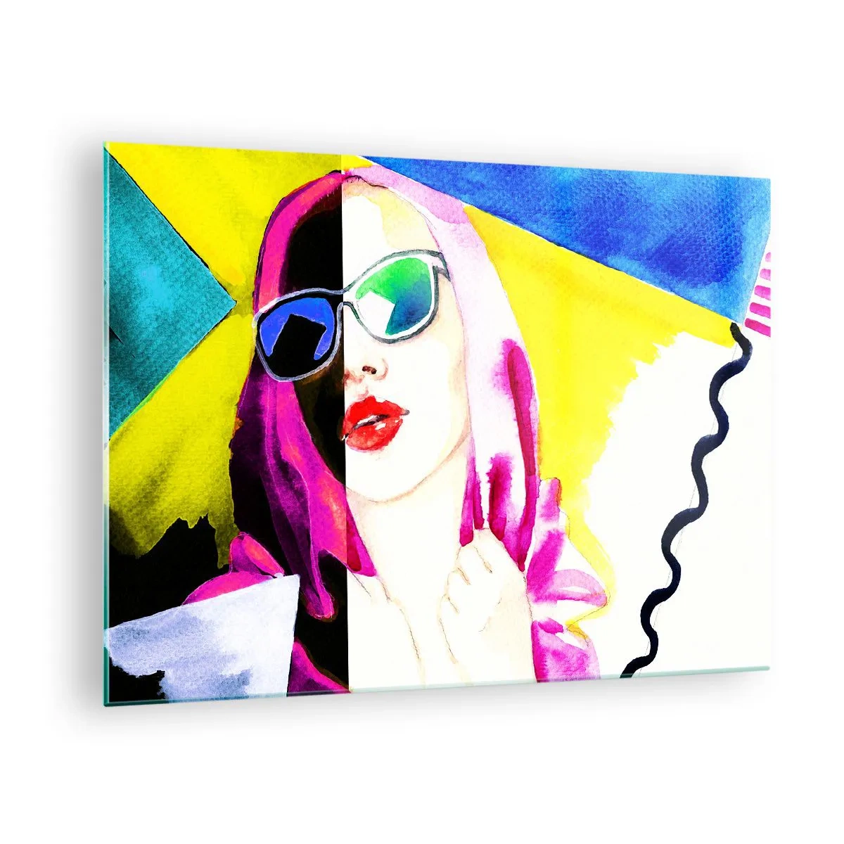 Obraz na skle - Portrét ženy v barevném stylu pop artu - 70x50cm - Nejsem bílá a nejsem černá - Moderní nástěnná dekorace do obývacího pokoje a ložnice ARTTOR