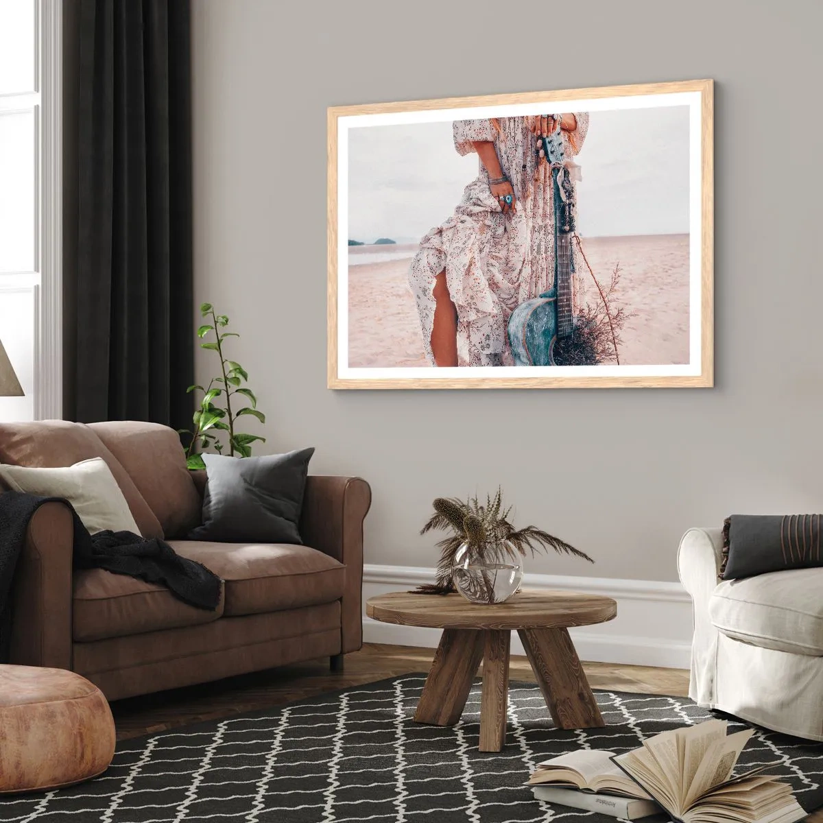 Plakát v rámu světlý dub - Květinové děti na cestě - 100x70 cm