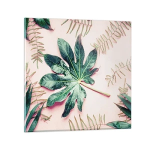 Obraz na skle - Studie zelené na růžovém pozadí - 30x30 cm