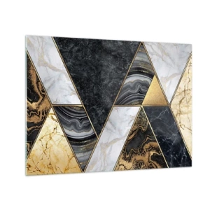 Obraz na skle - Geometrický vzor z mramoru a zlatých trojúhelníků - 70x50cm - Kámen vedle kamene - Moderní nástěnná dekorace do obývacího pokoje a ložnice ARTTOR