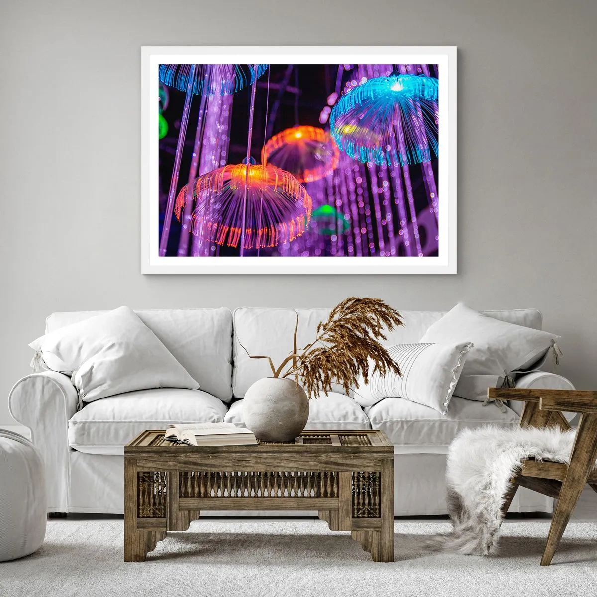 Plakát v bílém rámu - Světelná fontána - 60x60 cm