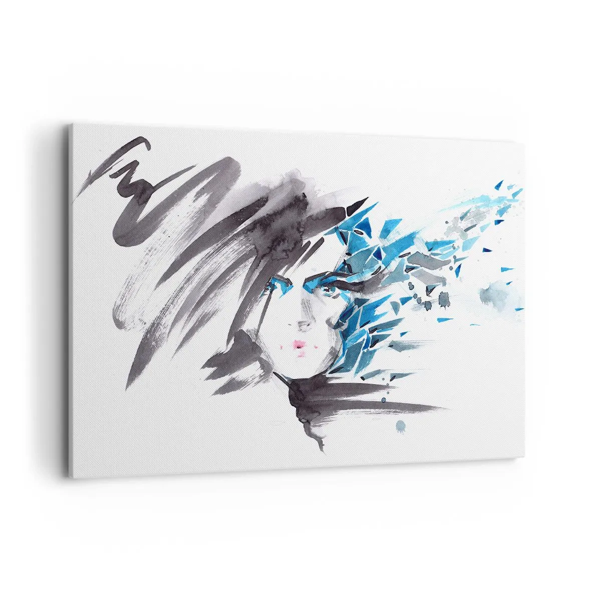 Obraz na plátně - Smyslný portrét v šedé a modré - 100x70 cm