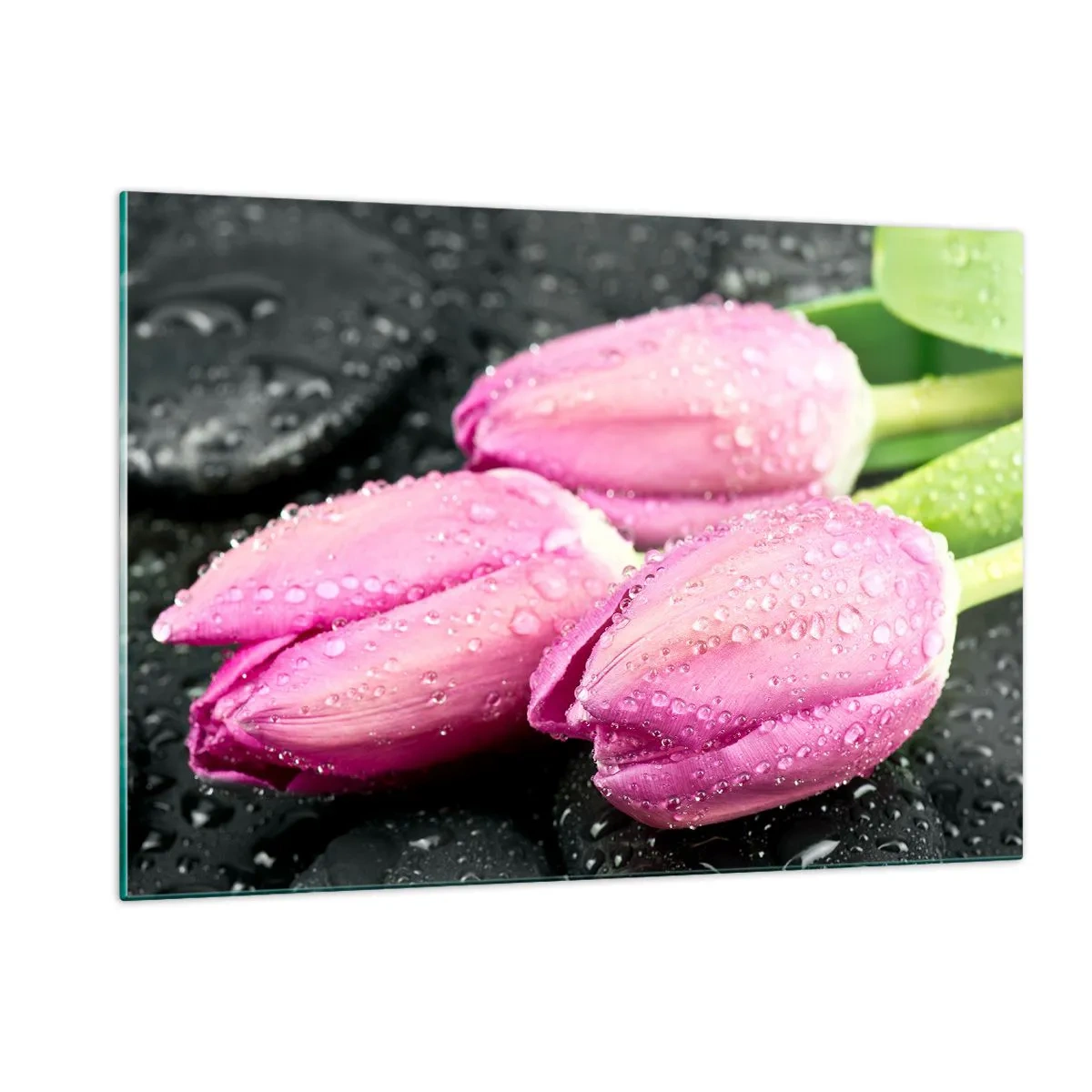 Obraz na skle - Liliová trojice na černém kameni - 120x80 cm