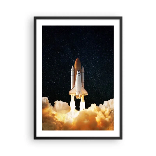 Plakát v černém rámu - Raketoplán vzlétá proti hvězdné obloze - 50x70cm - Ad astra! - Moderní nástěnná dekorace do obývacího pokoje a ložnice ARTTOR