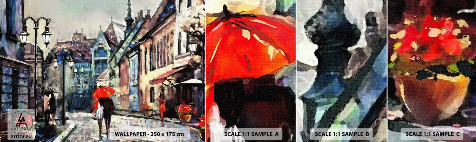 Vzor Fototapety Samolepicí Deluxe Sticker - Déšť pro dva - Město, Architektura, Staré Město - 100x30 cm