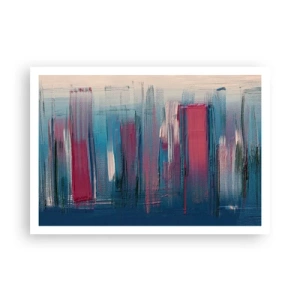 Plakát - Vertikální kompozice v modré a červené - 100x70 cm
