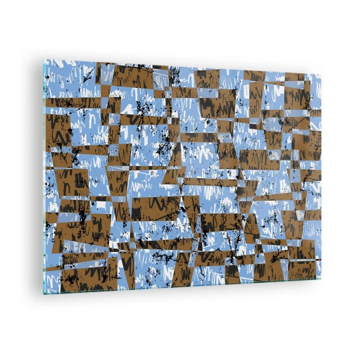 Obraz na skle - Geometrická abstrakce s odstíny modré a hnědé - 70x50cm - Nelidová vystřihovánka - Moderní nástěnná dekorace do obývacího pokoje a ložnice ARTTOR