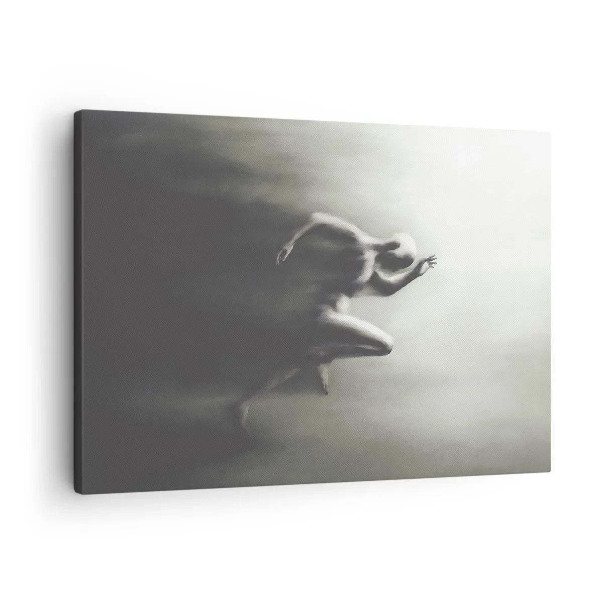 Obraz na plátně - Černobílá silueta běžící postavy v dynamickém a surrealistickém stylu. - 70x50cm - Nezastavitelný - Moderní nástěnná dekorace do obývacího pokoje a ložnice ARTTOR