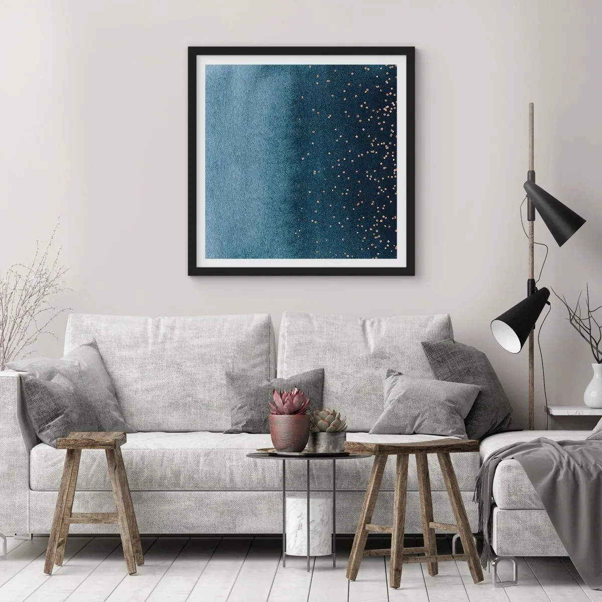 Plakát v černém rámu - Kompozice – modré fáze - 30x30 cm