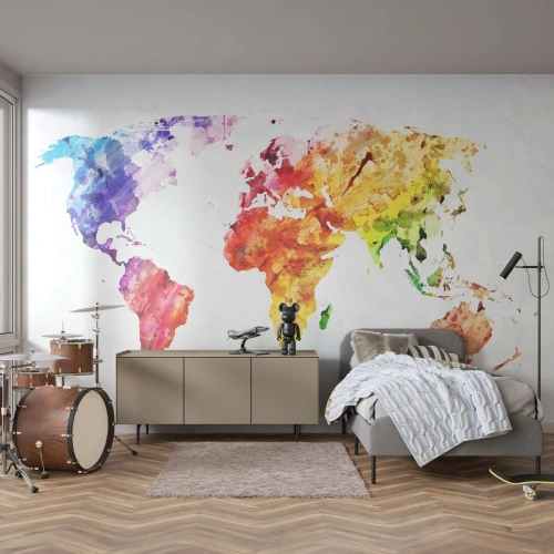 Fototapeta Premium Canvas - Všechny barvy světa - Mapa světa, Grafika, Kontinenty - 250x175 cm