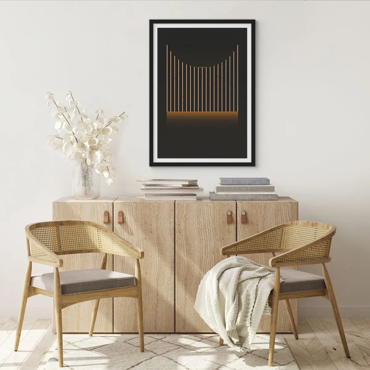 Plakát v černém rámu - Geometrické složení svislých čar ve tmě - 50x70cm - Prozkoumat temnotu - Moderní nástěnná dekorace do obývacího pokoje a ložnice ARTTOR