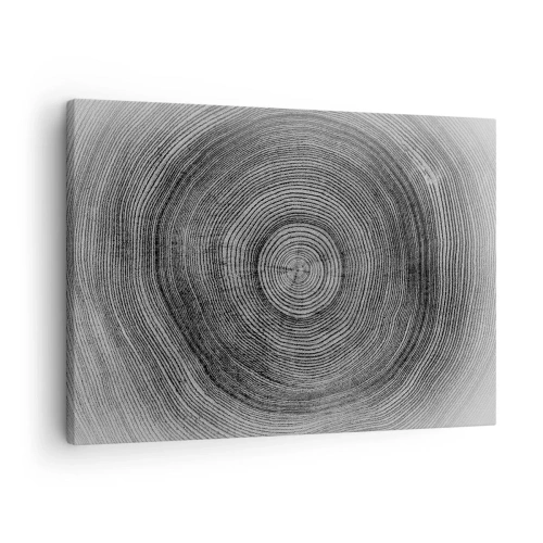 Obraz na plátně - Černobílý letokruhový vzor zobrazující průřez kmenem - 70x50cm - Znamení doby - Moderní nástěnná dekorace do obývacího pokoje a ložnice ARTTOR
