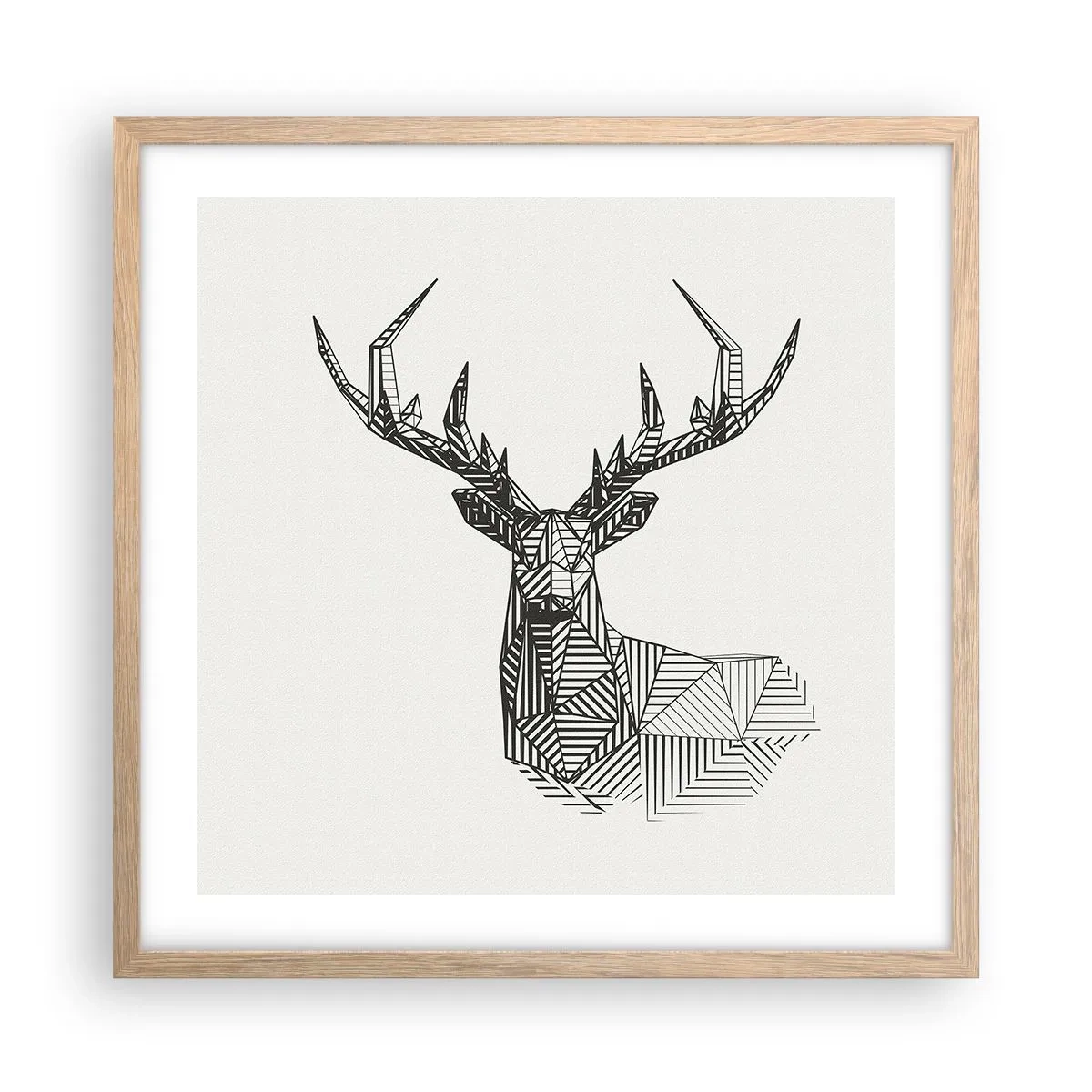 Plakát v rámu světlý dub - Jelen v kubistickém stylu - 50x50 cm