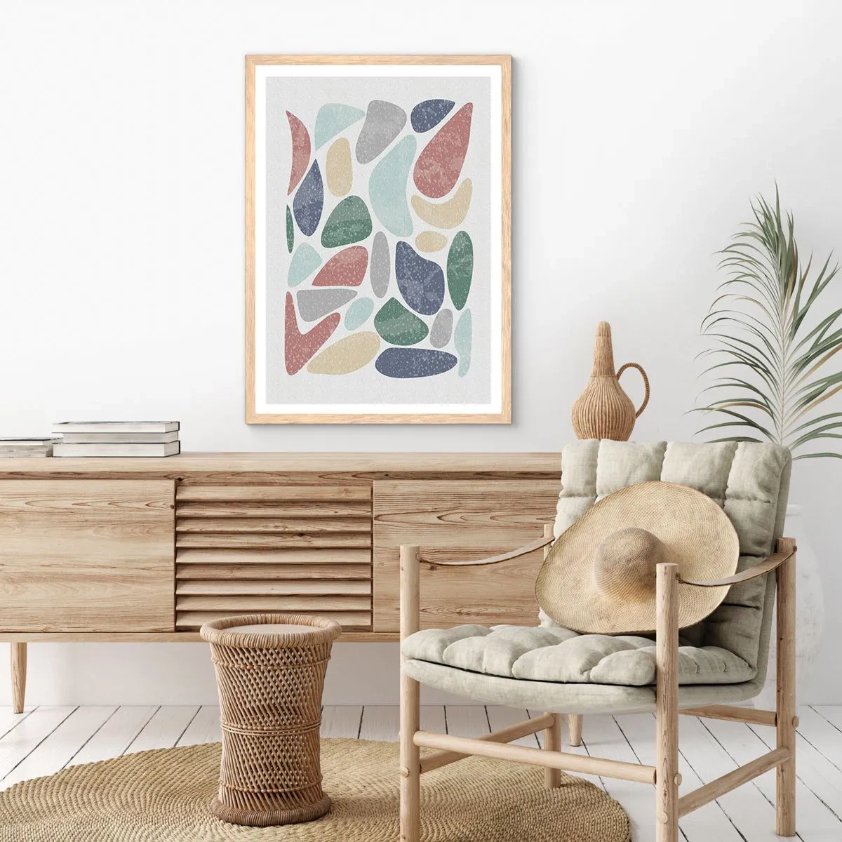 Plakát v rámu světlý dub - Mozaika práškových barev - 70x100 cm