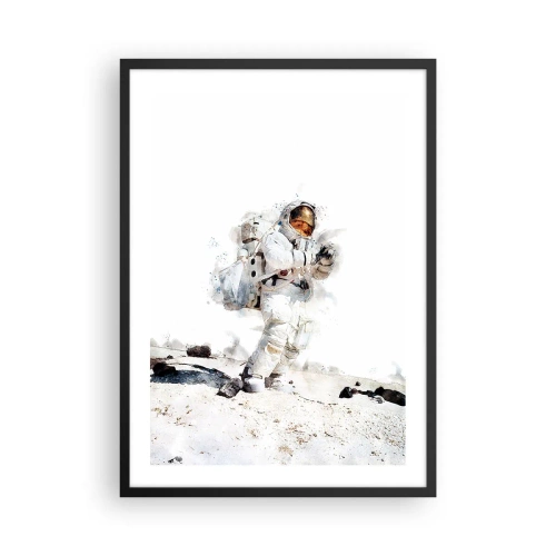 Plakát v černém rámu - Astronaut ve skafandru na povrchu Měsíce - 50x70cm - Posel Země - Moderní nástěnná dekorace do obývacího pokoje a ložnice ARTTOR