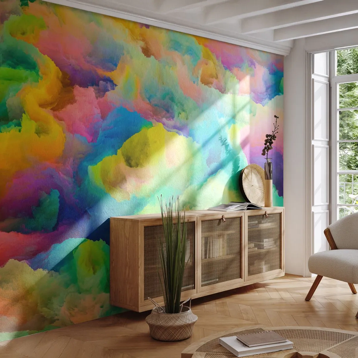 Fototapeta Samolepicí Deluxe Sticker - Duhové chmýří - Abstrakce, Kus, Pastelové barvy - 250x175 cm
