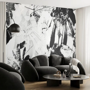 Fototapeta Standard Eco - Abstraktní černobílé květiny - 100x70cm - Podzim v negativu - Moderní nástěnná dekorace do obývacího pokoje a ložnice ARTTOR
