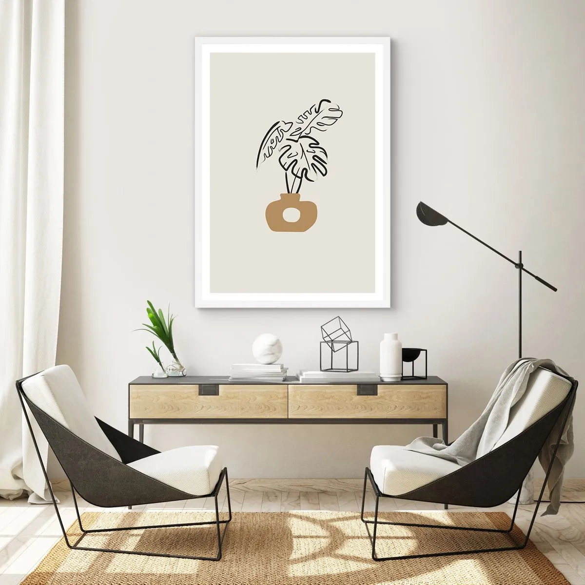 Plakát v bílém rámu - Monstera – ozdoba pro domácnost - 50x70 cm