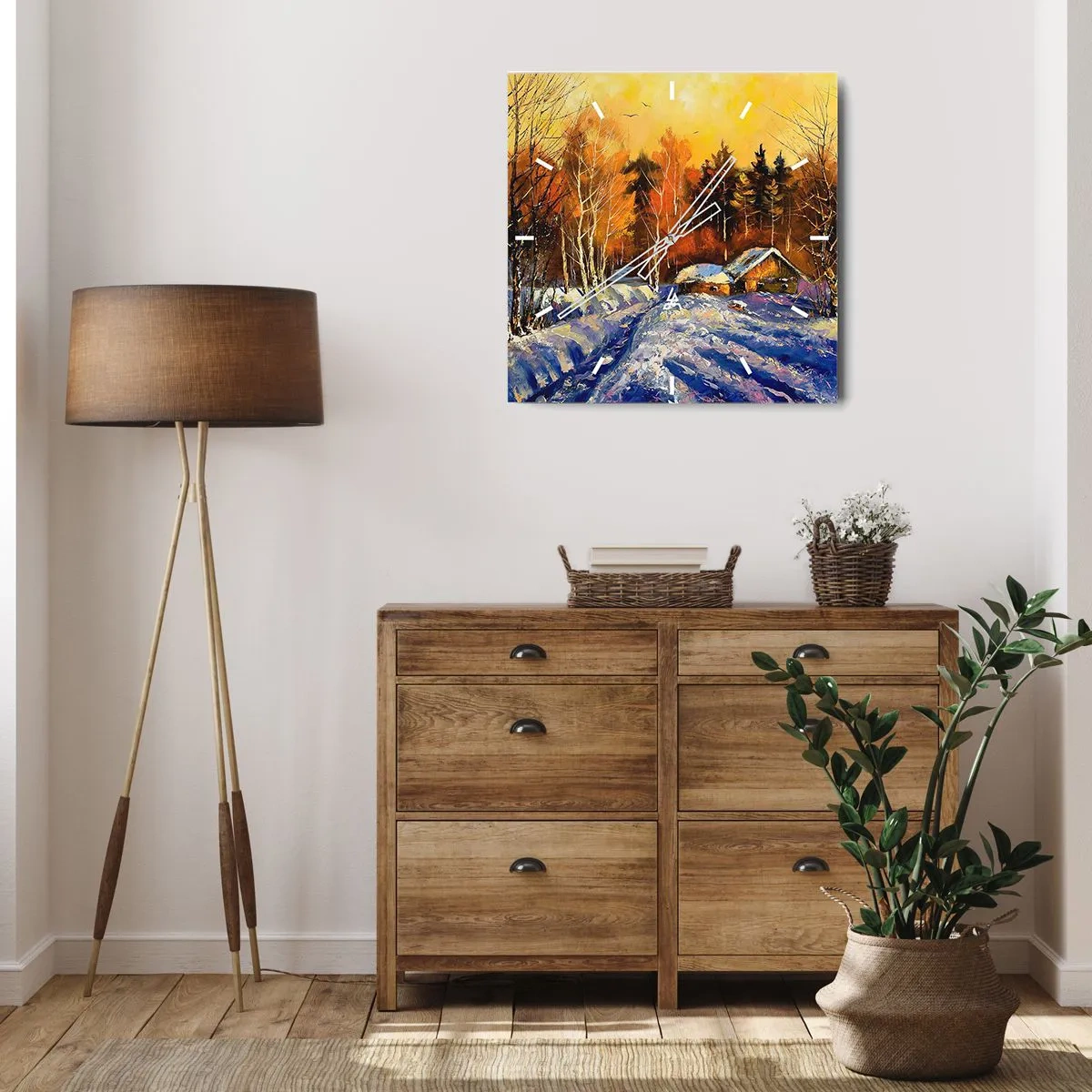 Nástěnné hodiny - Zimní imprese v slunci - 30x30 cm