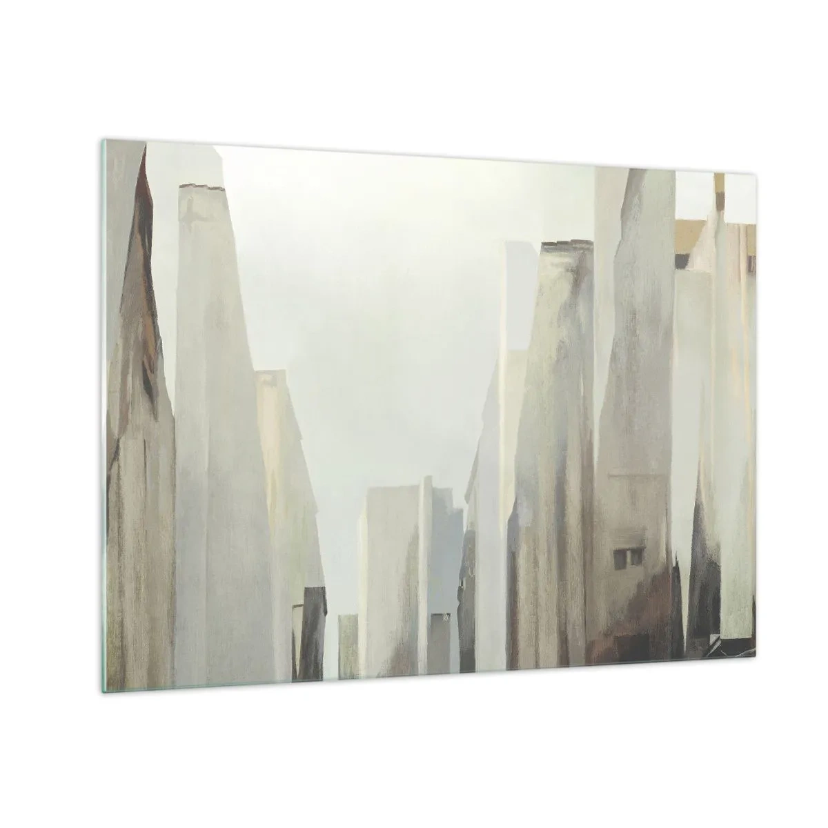 Obraz na skle - Abstraktní vize městských budov v tlumené paletě barev - 70x50cm - Sen o městě - Moderní nástěnná dekorace do obývacího pokoje a ložnice ARTTOR