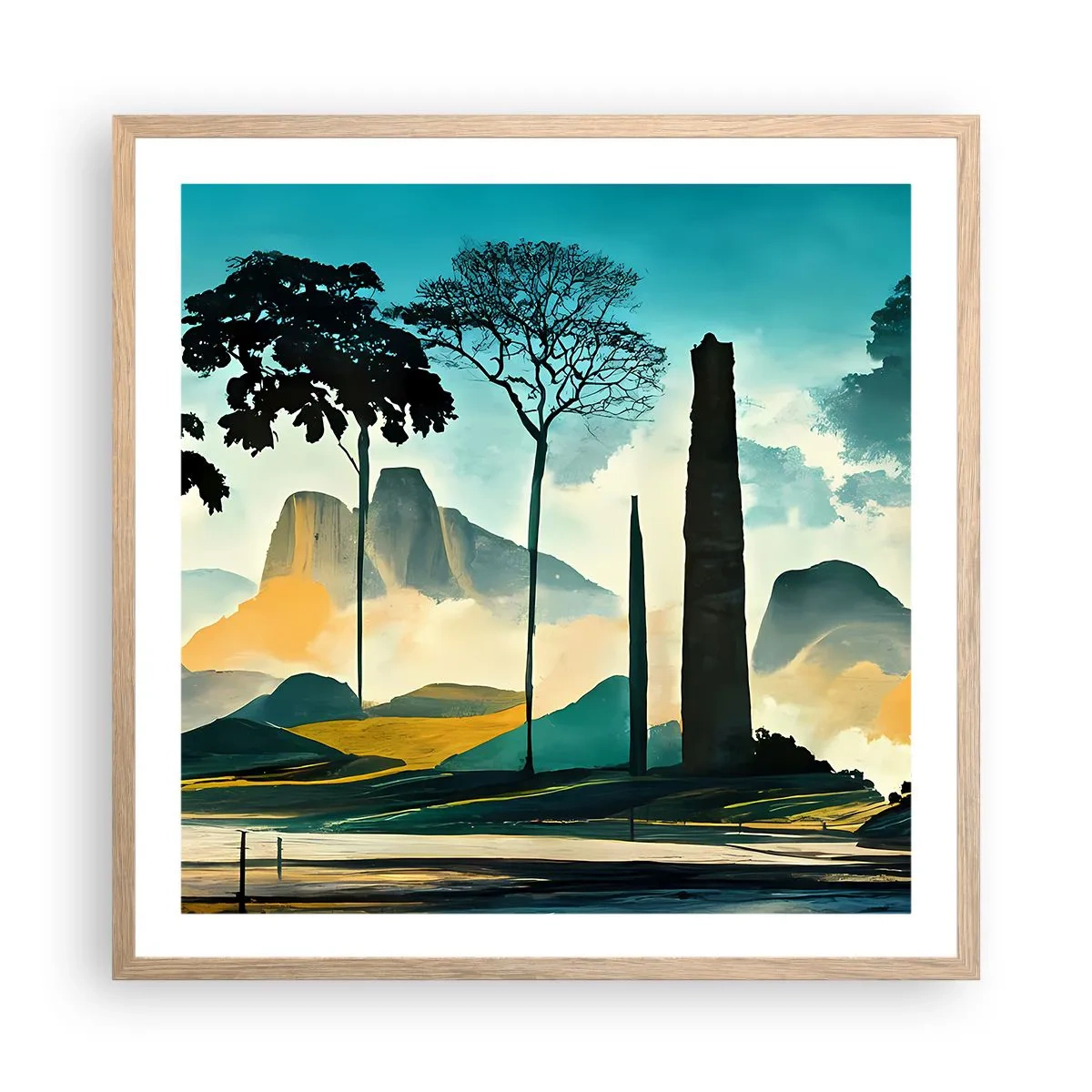 Plakát v rámu světlý dub - Výš a výš - 60x60 cm