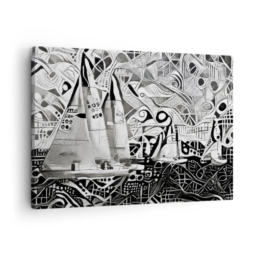 Obraz na plátně - Abstraktní plachetnice v monochromatické kompozici - 70x50cm - Mezi vlnami - Moderní nástěnná dekorace do obývacího pokoje a ložnice ARTTOR