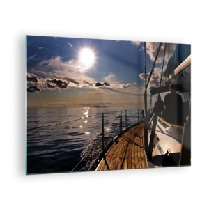 Obraz na skle - Plavba plachetnicí do západu slunce - 70x50cm - Plavba směrem ke slunci - Moderní nástěnná dekorace do obývacího pokoje a ložnice ARTTOR