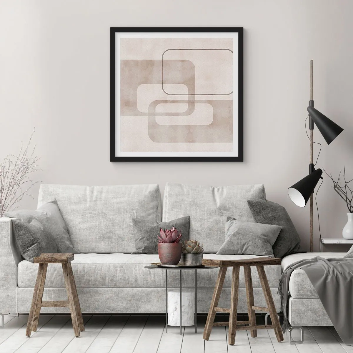Plakát v černém rámu - Geometrická fuga - 30x30 cm