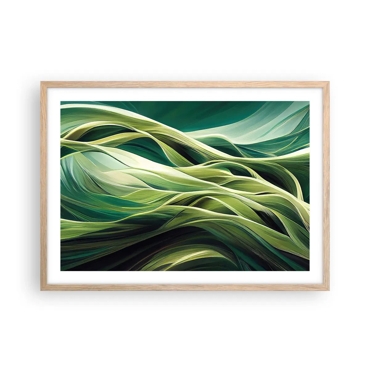 Plakát v rámu světlý dub - Abstraktní hra na zelenou - 70x50 cm