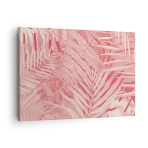 Obraz na plátně - Růžové tropické listy v jemném a minimalistickém stylu - 70x50cm - Růžový koncept - Moderní nástěnná dekorace do obývacího pokoje a ložnice ARTTOR