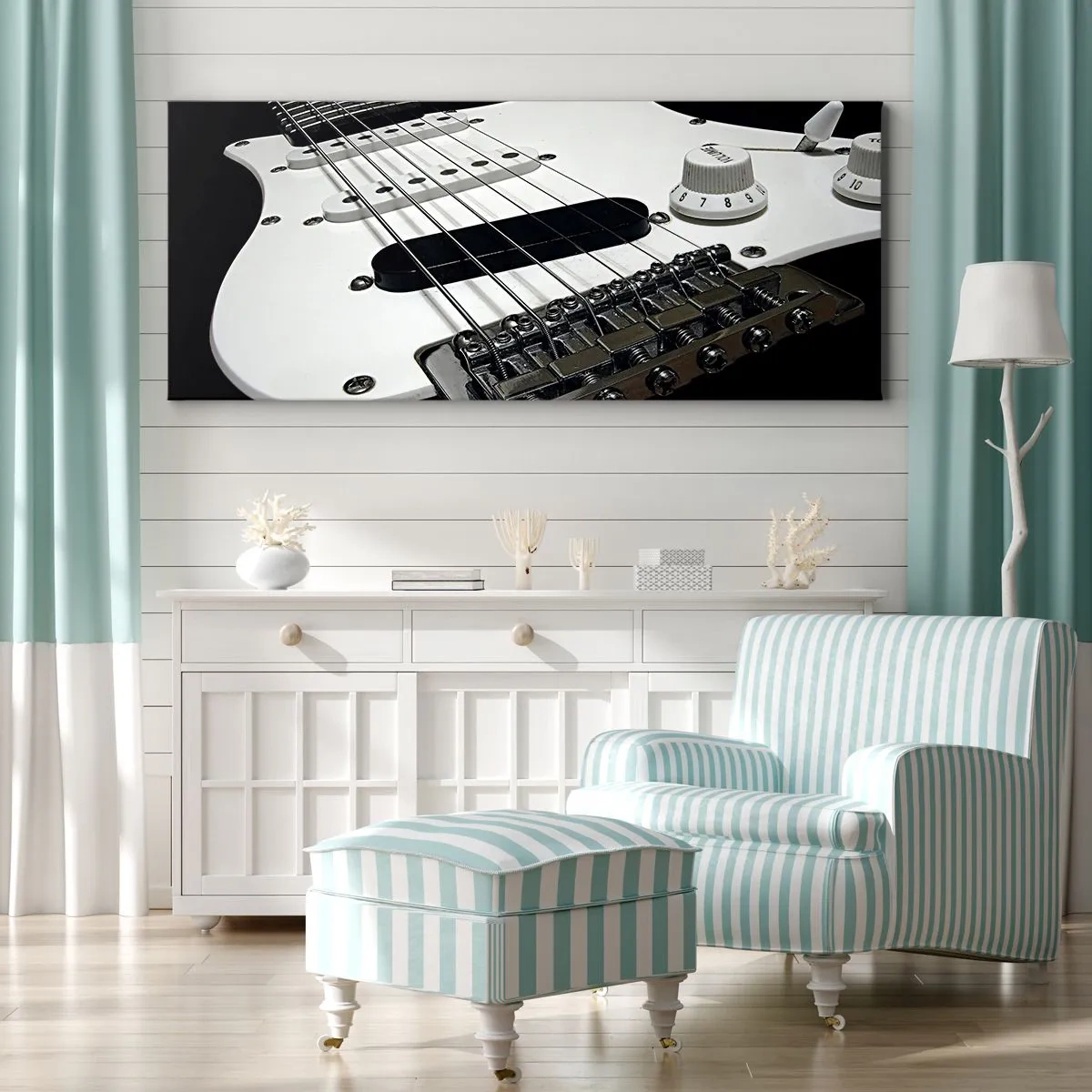 Obraz na plátně - Zvuk skrytý v bílé - 100x40 cm