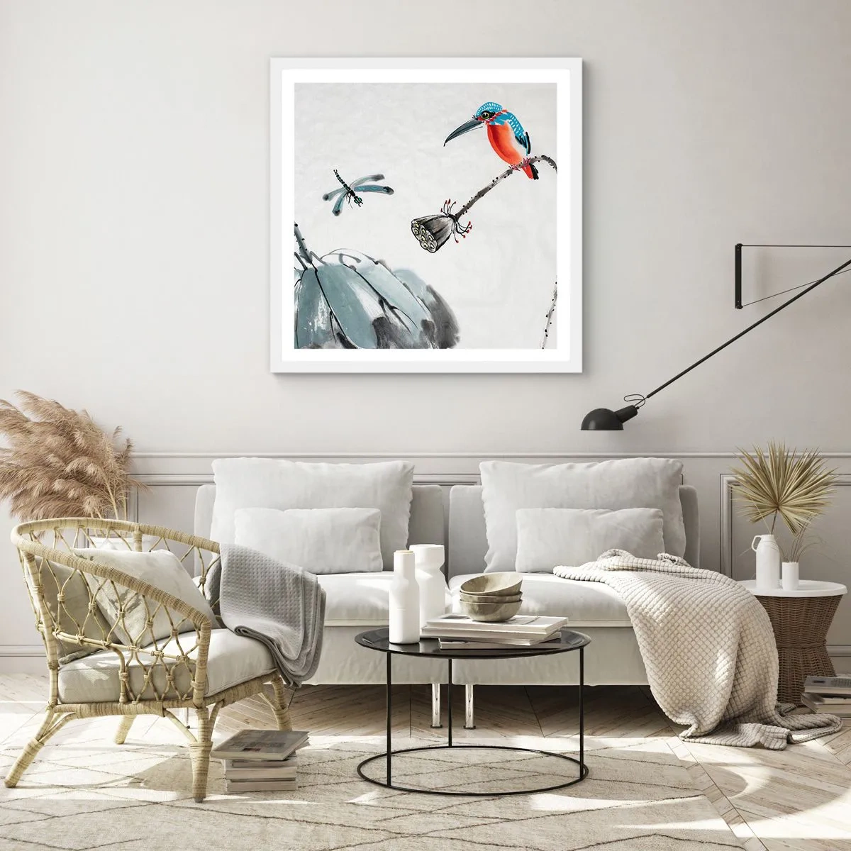 Plakát v bílém rámu - Život louky - 60x60 cm
