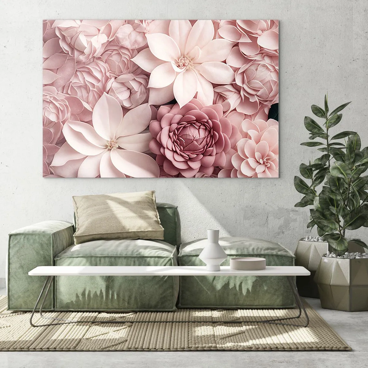 Obraz na skle - Jemné růžové květy v kompozici plné okvětních lístků - 70x50cm - V růžových okvětních lístcích - Moderní nástěnná dekorace do obývacího pokoje a ložnice ARTTOR