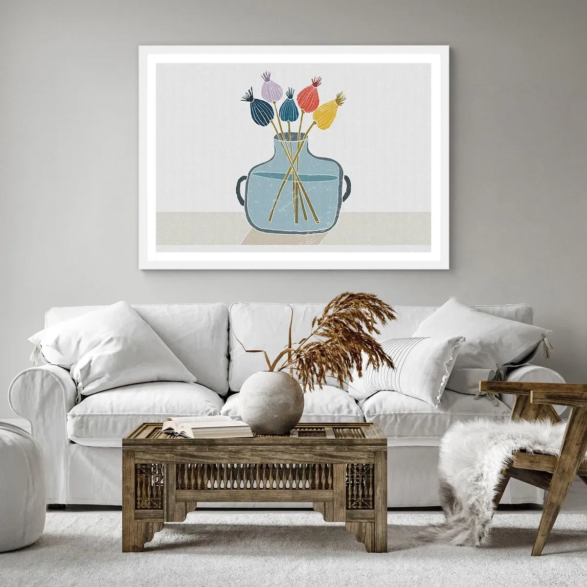 Plakát v bílém rámu - Makové květy - 100x70 cm