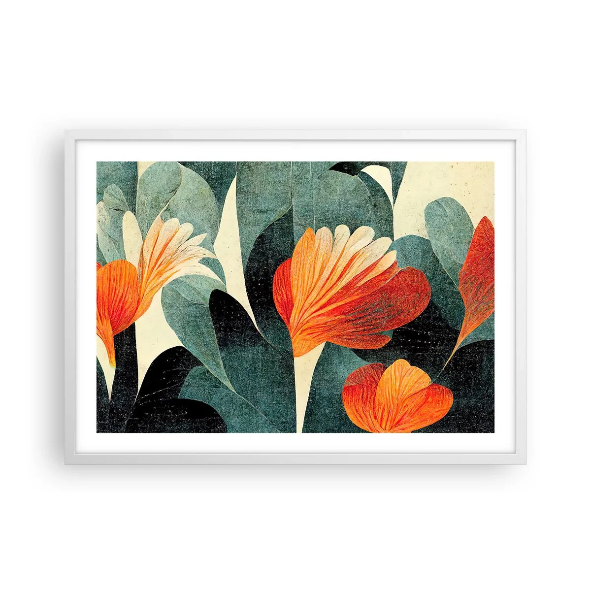 Plakát v bílém rámu - Tropické horko a chlad zeleně - 70x50 cm