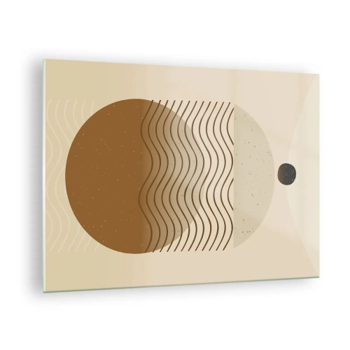Obraz na skle - Geometrická kompozice s vlnami a kruhy v béžových barvách - 70x50cm - O původu geometrických obrazců - Moderní nástěnná dekorace do obývacího pokoje a ložnice ARTTOR