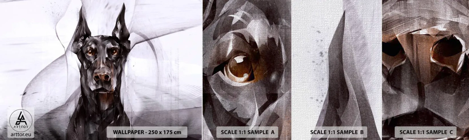 Vzor Fototapety Premium Canvas - Z urozeného rodu - Abstrakce, dobrman, Pes - 100x30 cm