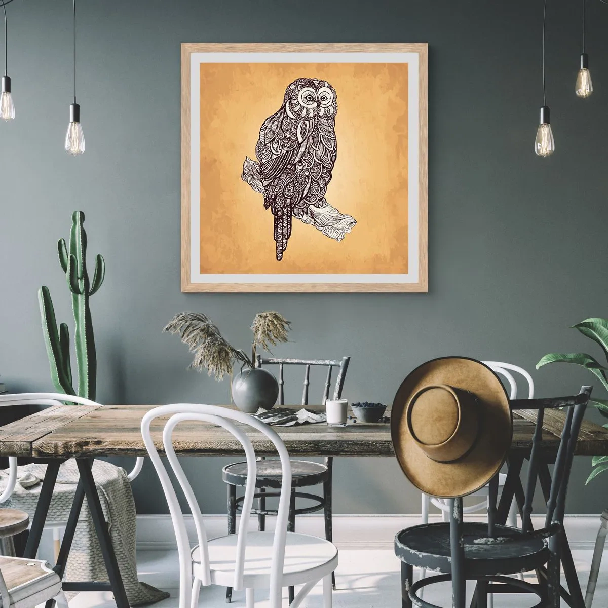 Plakát v rámu světlý dub - Mistrovské ornamenty moudrosti - 50x50 cm