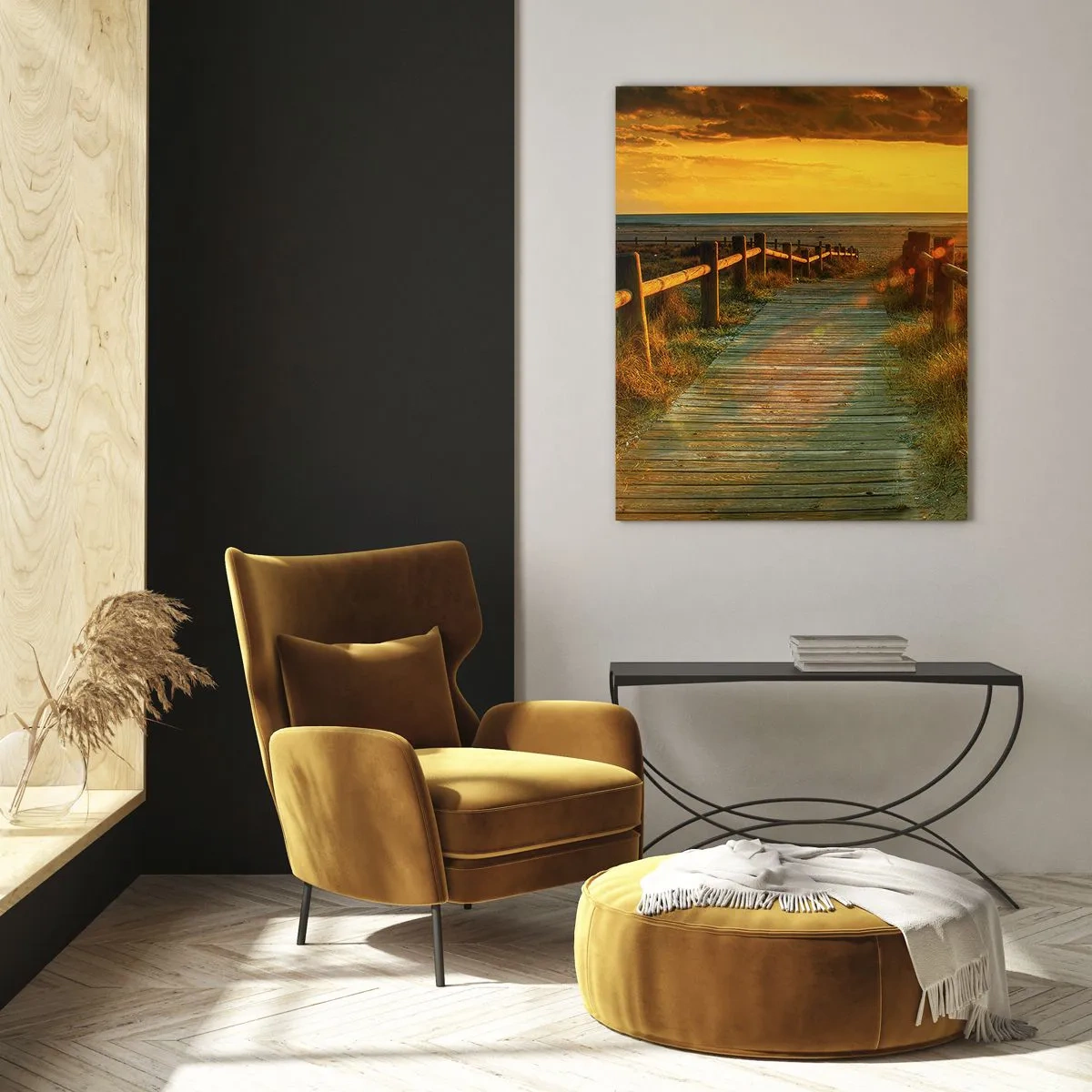 Obraz na skle - Vykoupané ve starém zlatě - 50x70 cm